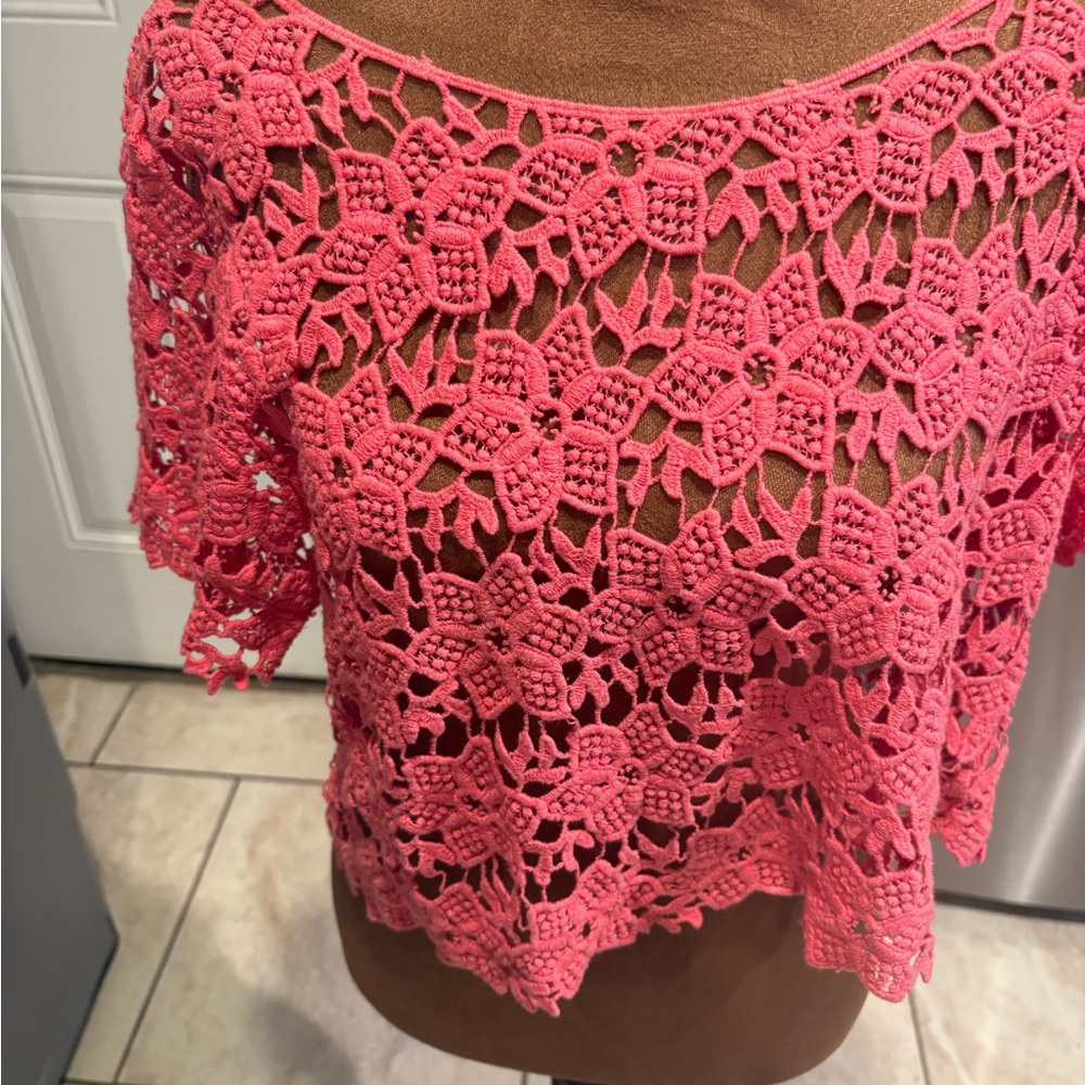 Forever 21 Coral Crochet Lace Blouse